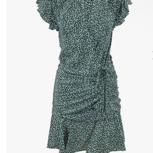 Veronica Beard Forest Green Ruched Silk Dress